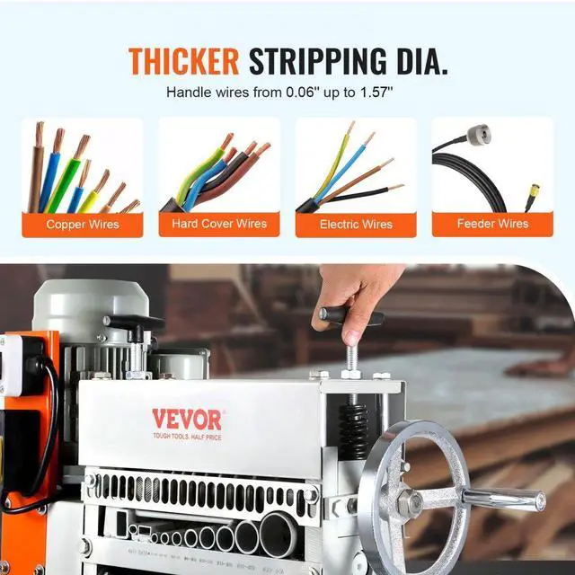 Alt view image 5 of 15 - VEVOR Automatic Wire Stripping Machine, 0.06''-1.42'' Electric Motorized Cable Stripper, 370 W, 88 ft/min Wire Peeler with An Extra Manual Crank, 11 Channels for Scrap Copper Recycling