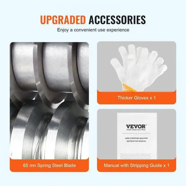 Alt view image 7 of 15 - VEVOR Automatic Wire Stripping Machine, 0.06''-1.42'' Electric Motorized Cable Stripper, 370 W, 88 ft/min Wire Peeler with An Extra Manual Crank, 11 Channels for Scrap Copper Recycling