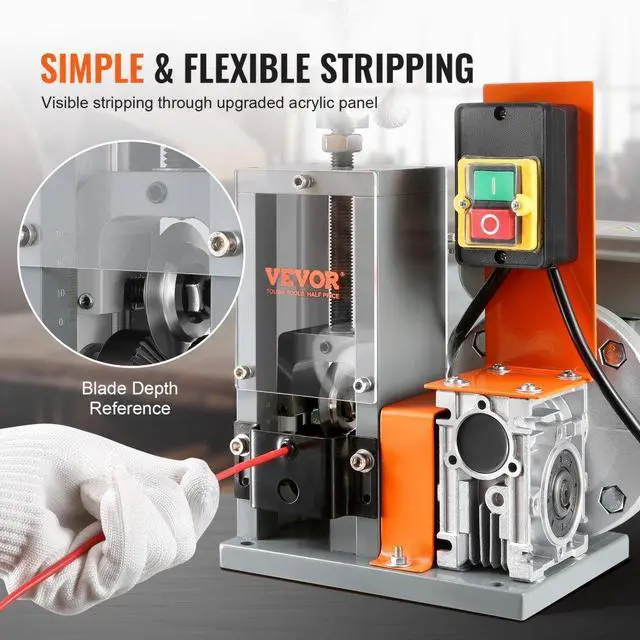 Alt view image 4 of 8 - VEVOR Automatic Wire Stripping Machine, 0.06''-0.98'' Electric Motorized Cable Stripper, 180 W, 60 ft/min Wire Peeler with Visible Stripping Depth Reference, for Scrap Copper Recycling