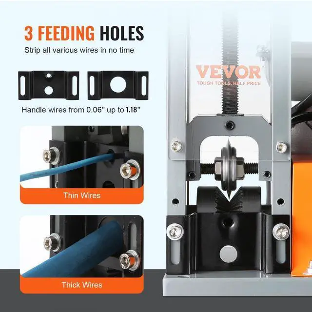 Alt view image 5 of 8 - VEVOR Automatic Wire Stripping Machine, 0.06''-0.98'' Electric Motorized Cable Stripper, 180 W, 60 ft/min Wire Peeler with Visible Stripping Depth Reference, for Scrap Copper Recycling