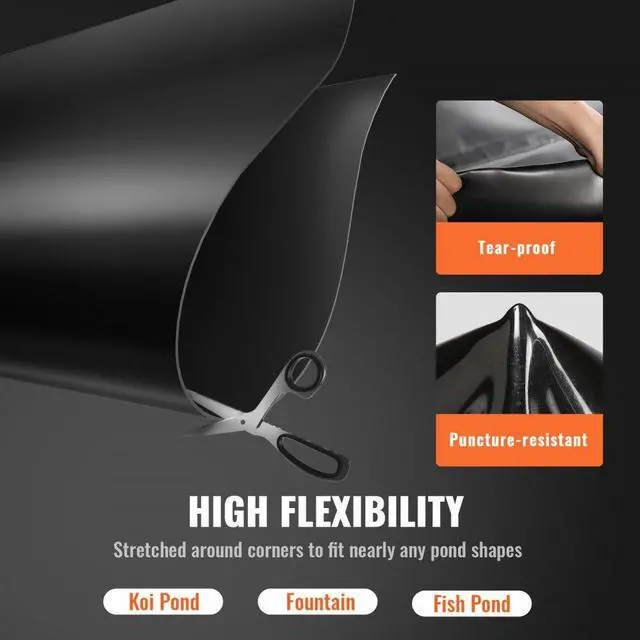 Alt view image 6 of 15 - VEVOR Pond Liner, 20 x 25 ft 45 Mil Thickness, Pliable EPDM Material Pond Skins, Easy Cutting Underlayment for Fish or Koi Ponds, Water Features, Waterfall Base, Fountains, Water Gardens, Black
