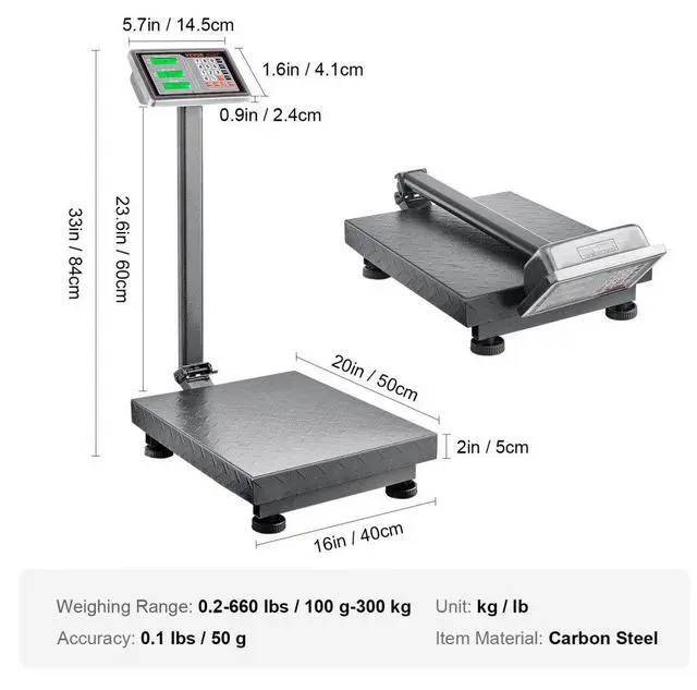 Alt view image 8 of 8 - VEVOR Computing Digital Platform Scale, 660 lbs Load, 0.1 lbs Accuracy Computing Floor Scale with LB/KG, Tare, Price Calculator, Stainless Steel High-Definition Display for Boxes, Luggages, FCC Listed