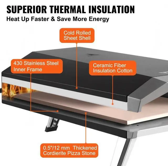 Alt view image 4 of 8 - VEVOR Gas Pizza Oven, 13-inch CSA Certified Outdoor Pizza Oven, 3 Layers Thick Stainless Steel Propane Pizza Maker with Pizza Stone, Portable Outside Gas Burner for Backyard Camping Picnic