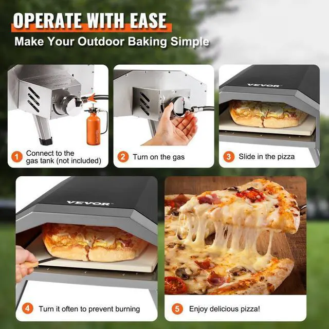 Alt view image 6 of 8 - VEVOR Gas Pizza Oven, 13-inch CSA Certified Outdoor Pizza Oven, 3 Layers Thick Stainless Steel Propane Pizza Maker with Pizza Stone, Portable Outside Gas Burner for Backyard Camping Picnic