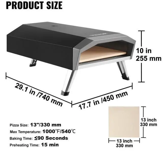 Alt view image 8 of 8 - VEVOR Gas Pizza Oven, 13-inch CSA Certified Outdoor Pizza Oven, 3 Layers Thick Stainless Steel Propane Pizza Maker with Pizza Stone, Portable Outside Gas Burner for Backyard Camping Picnic