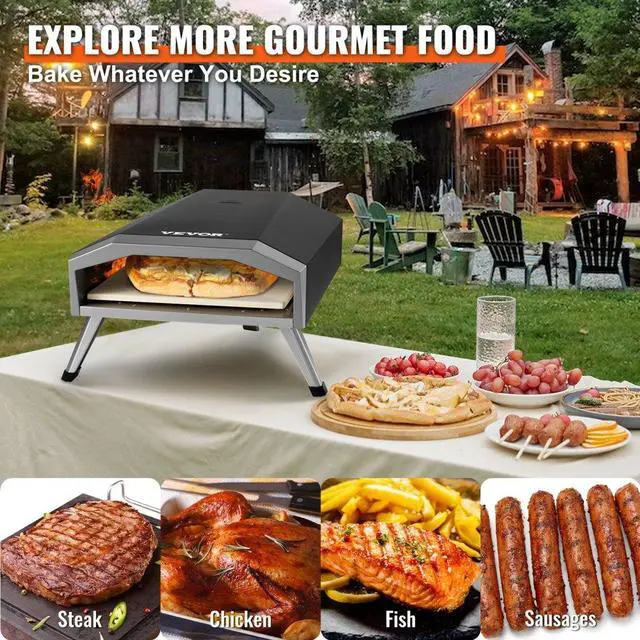 Alt view image 7 of 8 - VEVOR Gas Pizza Oven, 13-inch CSA Certified Outdoor Pizza Oven, 3 Layers Thick Stainless Steel Propane Pizza Maker with Pizza Stone, Portable Outside Gas Burner for Backyard Camping Picnic
