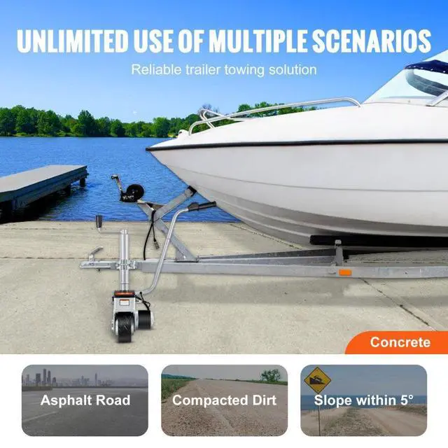 Alt view image 5 of 8 - VEVOR Electric Trailer Dolly, 5000lbs Towing Capacity, 350W 12V Trailer Jockey Wheel with 22 ft/min Moving Speed, 12''-24.8'' Adjustable Clamp Height & 8'' Rubber Tire, for Moving Trailer Caravan Boat