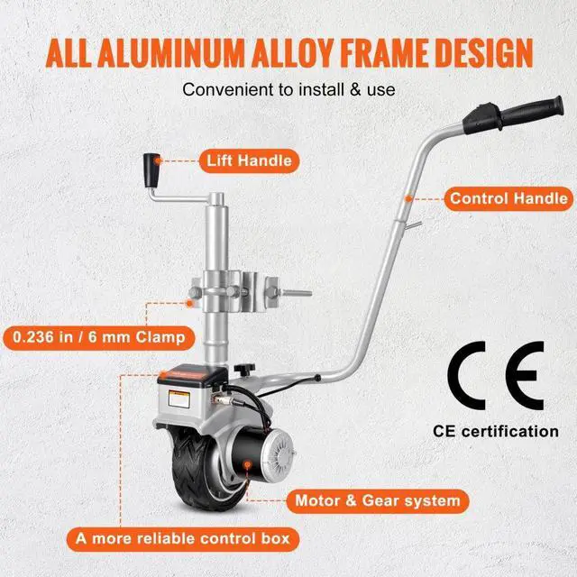 Alt view image 8 of 8 - VEVOR Electric Trailer Dolly, 5000lbs Towing Capacity, 350W 12V Trailer Jockey Wheel with 22 ft/min Moving Speed, 12''-24.8'' Adjustable Clamp Height & 8'' Rubber Tire, for Moving Trailer Caravan Boat