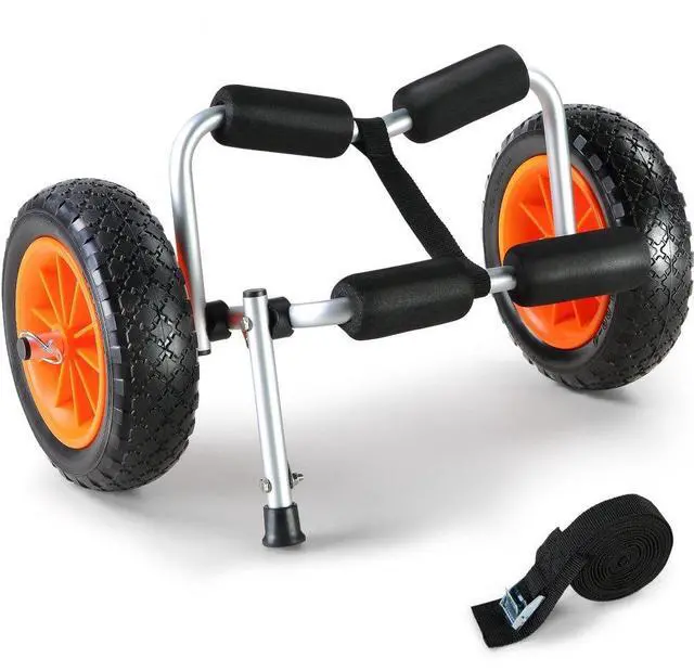 Alt view image 2 of 8 - VEVOR Heavy Duty Kayak Cart, 250lbs Load Capacity, Foldable Canoe Trolley Cart with 10'' Solid Tires, Nonslip Support Foot & Tie-Down Strap, for Kayaks Canoes Paddleboards Float Mats Jon Boats