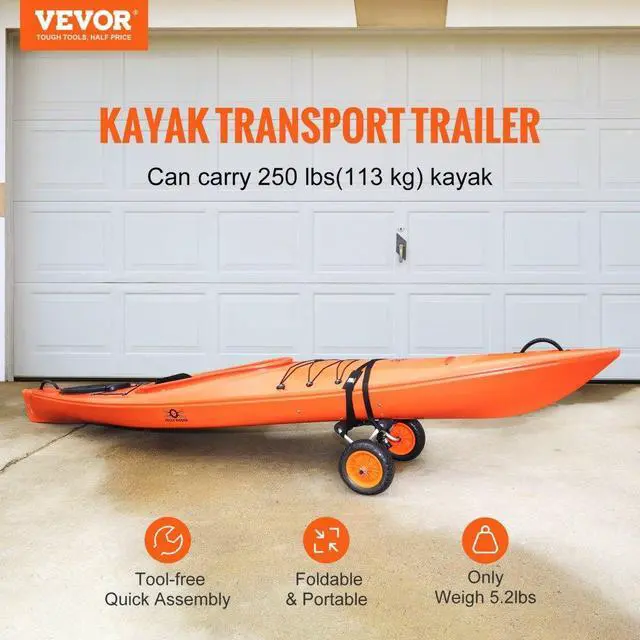 Alt view image 3 of 8 - VEVOR Heavy Duty Kayak Cart, 250lbs Load Capacity, Foldable Canoe Trolley Cart with 10'' Solid Tires, Nonslip Support Foot & Tie-Down Strap, for Kayaks Canoes Paddleboards Float Mats Jon Boats
