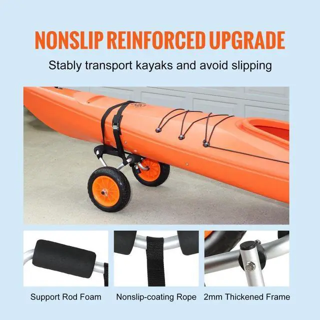 Alt view image 6 of 8 - VEVOR Heavy Duty Kayak Cart, 250lbs Load Capacity, Foldable Canoe Trolley Cart with 10'' Solid Tires, Nonslip Support Foot & Tie-Down Strap, for Kayaks Canoes Paddleboards Float Mats Jon Boats