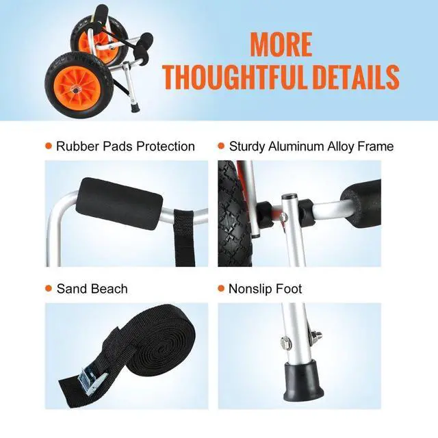 Alt view image 7 of 8 - VEVOR Heavy Duty Kayak Cart, 250lbs Load Capacity, Foldable Canoe Trolley Cart with 10'' Solid Tires, Nonslip Support Foot & Tie-Down Strap, for Kayaks Canoes Paddleboards Float Mats Jon Boats