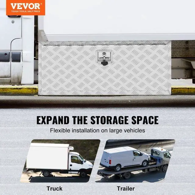 Alt view image 3 of 8 - VEVOR Underbody Truck Box, 36"24"24" Pickup Storage Box, Heavy Duty Aluminum Diamond Plate Tool Box with Lock and Keys, Waterproof Trailer Storage Box with T-Handle Latch for Truck, Van, Trailer