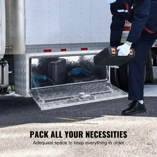 Alt view image 4 of 8 - VEVOR Underbody Truck Box, 36"24"24" Pickup Storage Box, Heavy Duty Aluminum Diamond Plate Tool Box with Lock and Keys, Waterproof Trailer Storage Box with T-Handle Latch for Truck, Van, Trailer