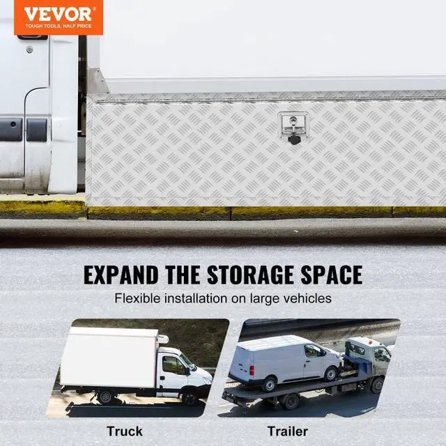 Alt view image 3 of 15 - VEVOR Underbody Truck Box, 60"17"18" Pickup Storage Box, Heavy Duty Aluminum Diamond Plate Tool Box with Lock and Keys, Waterproof Trailer Storage Box with T-Handle Latch for Truck, Van, Trailer