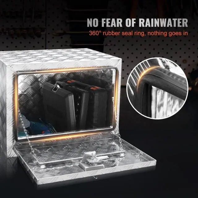 Alt view image 6 of 8 - VEVOR Underbody Truck Box, 24"14"16" Pickup Storage Box, Heavy Duty Aluminum Diamond Plate Tool Box with Lock and Keys, Waterproof Trailer Storage Box with T-Handle Latch for Truck, Van, Trailer