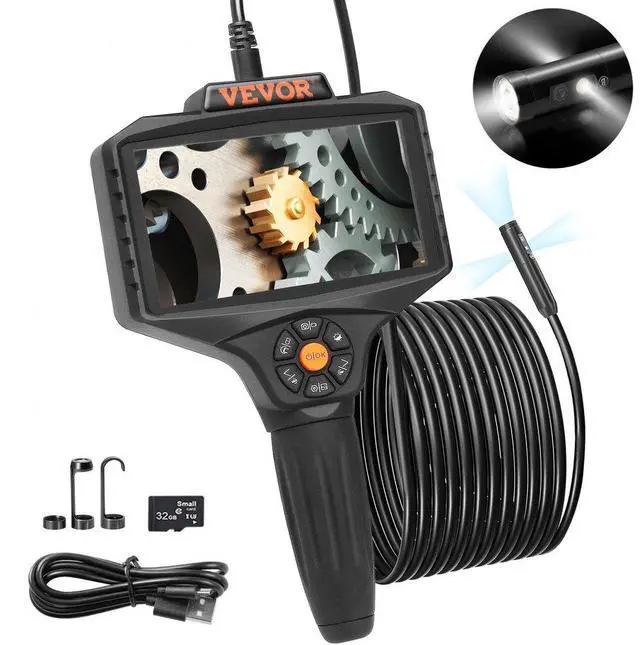 Alt view image 2 of 15 - VEVOR Triple Lens Industrial Endoscope, 5" IPS Screen Borescope Inspection Camera with Lights, Split Screen, 8x Zoom, IP67 Waterproof Drain Snake Camera for Auto, Plumbing(16.5FT Cable, 32GB Card)