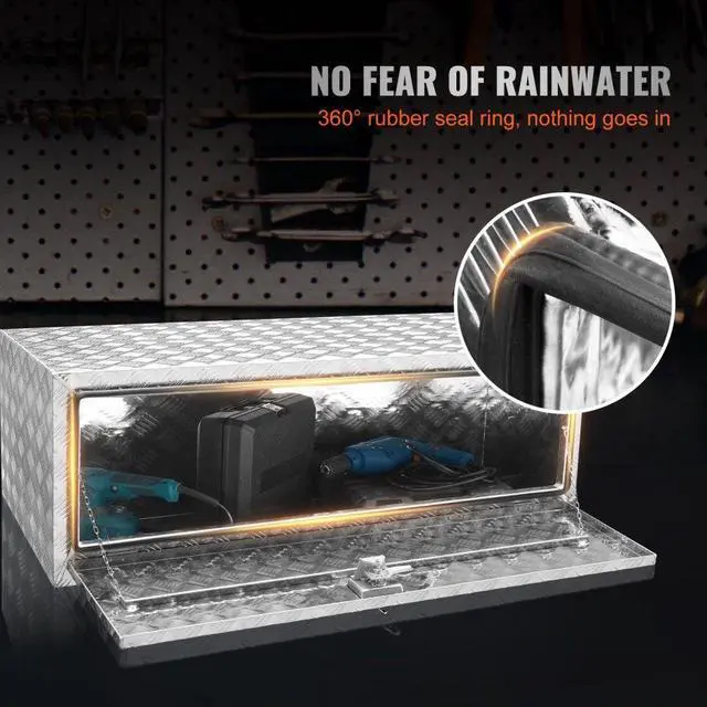 Alt view image 6 of 15 - VEVOR Underbody Truck Box, 48"24"24" Pickup Storage Box, Heavy Duty Aluminum Diamond Plate Tool Box with Lock and Keys, Waterproof Trailer Storage Box with T-Handle Latch for Truck, Van, Trailer