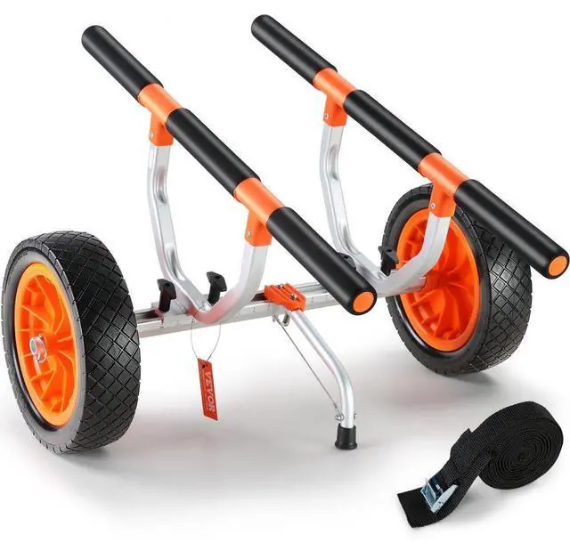 Alt view image 2 of 8 - VEVOR Heavy Duty Kayak Cart, 450lbs Load Capacity, Detachable Canoe Trolley Cart with 12'' Solid Tires, Adjustable Width & Nonslip Support Foot, for Kayaks Canoes Paddleboards Float Mats Jon Boats