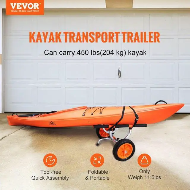 Alt view image 3 of 8 - VEVOR Heavy Duty Kayak Cart, 450lbs Load Capacity, Detachable Canoe Trolley Cart with 12'' Solid Tires, Adjustable Width & Nonslip Support Foot, for Kayaks Canoes Paddleboards Float Mats Jon Boats