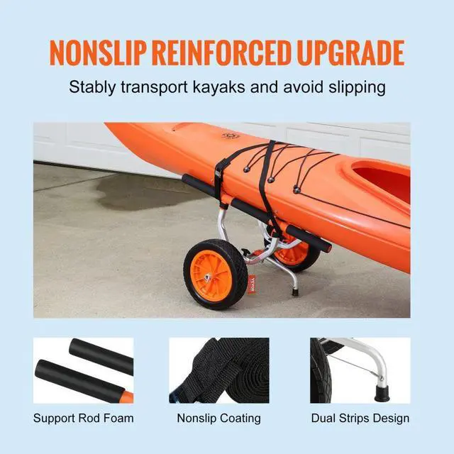 Alt view image 5 of 8 - VEVOR Heavy Duty Kayak Cart, 450lbs Load Capacity, Detachable Canoe Trolley Cart with 12'' Solid Tires, Adjustable Width & Nonslip Support Foot, for Kayaks Canoes Paddleboards Float Mats Jon Boats