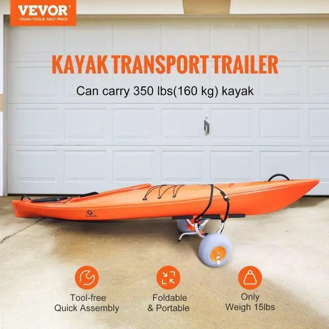 Alt view image 3 of 8 - VEVOR Heavy Duty Kayak Cart, 350lbs Load Capacity, Foldable Canoe Trolley Cart with 12'' Tires, Adjustable Carrier Width & Nonslip Support Foot, for Kayaks Canoes Paddleboards Float Mats Jon Boats