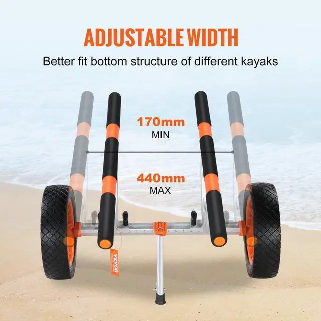 Alt view image 6 of 8 - VEVOR Heavy Duty Kayak Cart, 450lbs Load Capacity, Detachable Canoe Trolley Cart with 12'' Solid Tires, Adjustable Width & Nonslip Support Foot, for Kayaks Canoes Paddleboards Float Mats Jon Boats