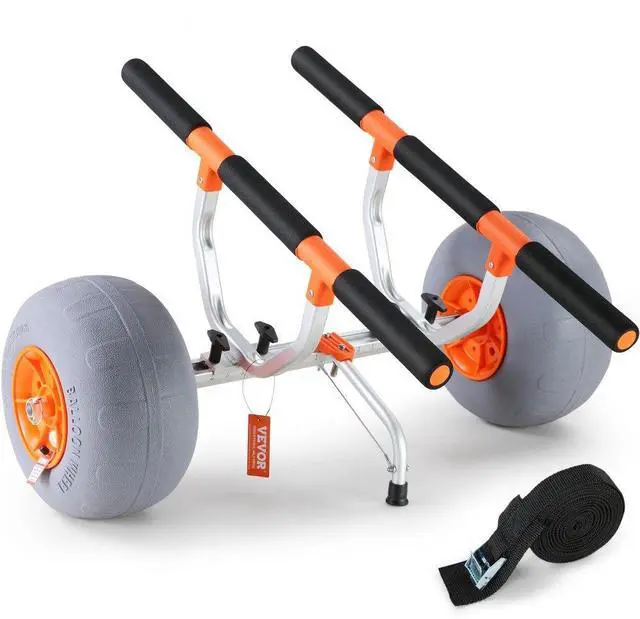 Alt view image 2 of 8 - VEVOR Heavy Duty Kayak Cart, 350lbs Load Capacity, Foldable Canoe Trolley Cart with 12'' Tires, Adjustable Carrier Width & Nonslip Support Foot, for Kayaks Canoes Paddleboards Float Mats Jon Boats