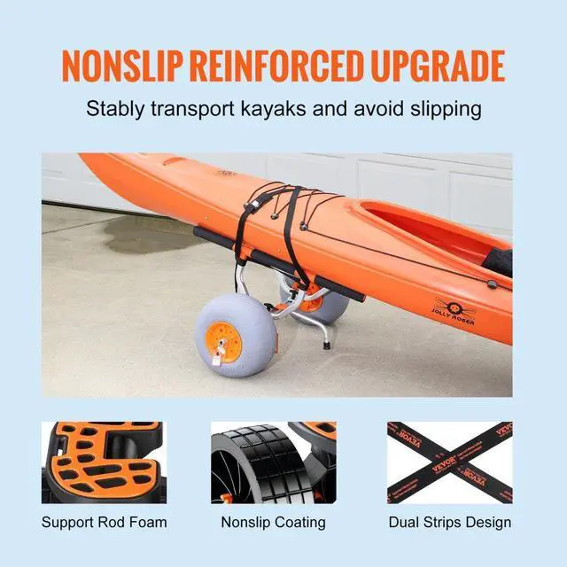 Alt view image 5 of 8 - VEVOR Heavy Duty Kayak Cart, 350lbs Load Capacity, Foldable Canoe Trolley Cart with 12'' Tires, Adjustable Carrier Width & Nonslip Support Foot, for Kayaks Canoes Paddleboards Float Mats Jon Boats