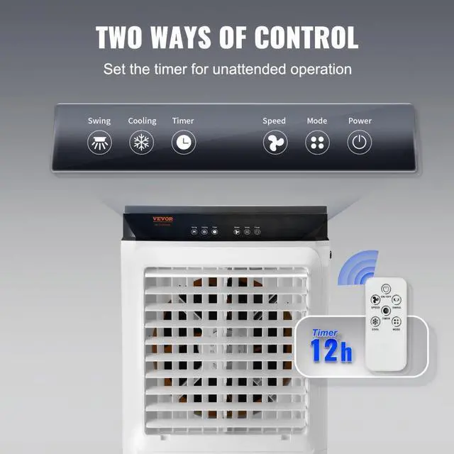 Alt view image 7 of 18 - VEVOR Evaporative Air Cooler, 2100 CFM, 135 Oscillating Swamp Cooler with Adjustable 3 Speeds and 12 H Timer, 7 Gal Portable Air Cooler for 750 Sq.ft, Indoor/Outdoor Use, FCC Listed