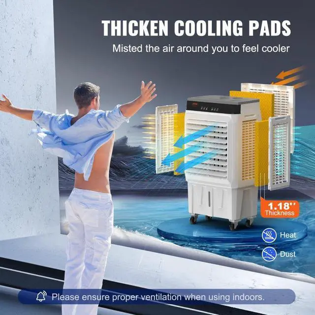 Alt view image 5 of 18 - VEVOR Evaporative Air Cooler, 2100 CFM, 135 Oscillating Swamp Cooler with Adjustable 3 Speeds and 12 H Timer, 7 Gal Portable Air Cooler for 750 Sq.ft, Indoor/Outdoor Use, FCC Listed