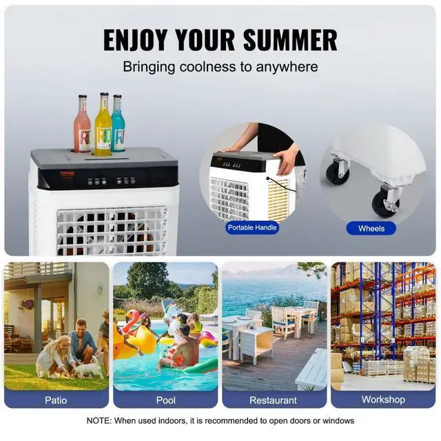 Alt view image 8 of 18 - VEVOR Evaporative Air Cooler, 2100 CFM, 135 Oscillating Swamp Cooler with Adjustable 3 Speeds and 12 H Timer, 7 Gal Portable Air Cooler for 750 Sq.ft, Indoor/Outdoor Use, FCC Listed