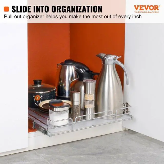 Alt view image 3 of 8 - VEVOR 14"W x 21"D Pull Out Cabinet Organizer, Heavy Duty Slide Out Pantry Shelves, Chrome-Plated Steel Roll Out Drawers, Sliding Drawer Storage for Home, Inside Kitchen Cabinet, Bathroom, Under Sink