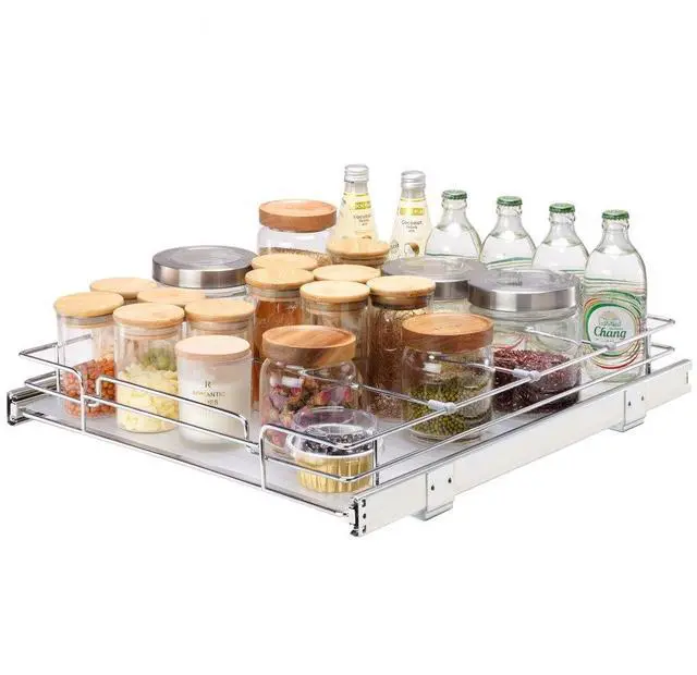 Alt view image 2 of 8 - VEVOR 14"W x 21"D Pull Out Cabinet Organizer, Heavy Duty Slide Out Pantry Shelves, Chrome-Plated Steel Roll Out Drawers, Sliding Drawer Storage for Home, Inside Kitchen Cabinet, Bathroom, Under Sink
