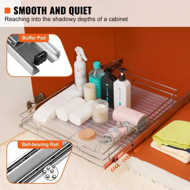 Alt view image 4 of 8 - VEVOR 14"W x 21"D Pull Out Cabinet Organizer, Heavy Duty Slide Out Pantry Shelves, Chrome-Plated Steel Roll Out Drawers, Sliding Drawer Storage for Home, Inside Kitchen Cabinet, Bathroom, Under Sink