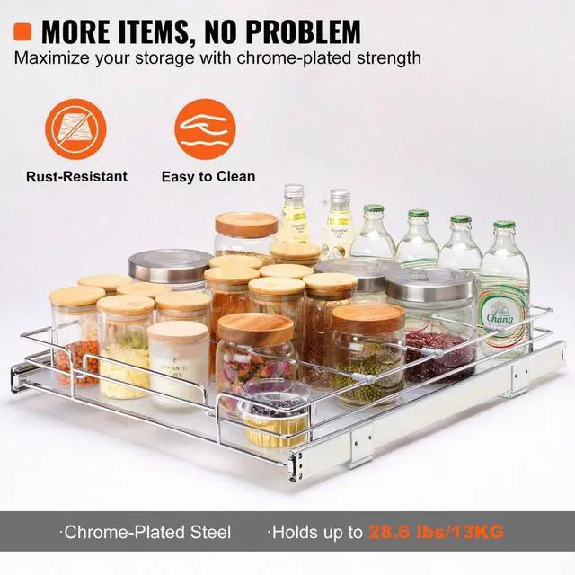 Alt view image 5 of 8 - VEVOR 14"W x 21"D Pull Out Cabinet Organizer, Heavy Duty Slide Out Pantry Shelves, Chrome-Plated Steel Roll Out Drawers, Sliding Drawer Storage for Home, Inside Kitchen Cabinet, Bathroom, Under Sink