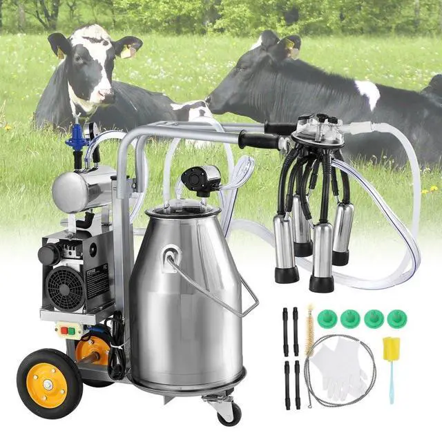 Alt view image 2 of 15 - VEVOR Electric Cow Milking Machine, 6.6 Gal / 25 L 304 Stainless Steel Bucket, Automatic Pulsation Vacuum Milker, Portable Milker with Food-grade Silicone Cups and Tubes, Adjustable Pressure