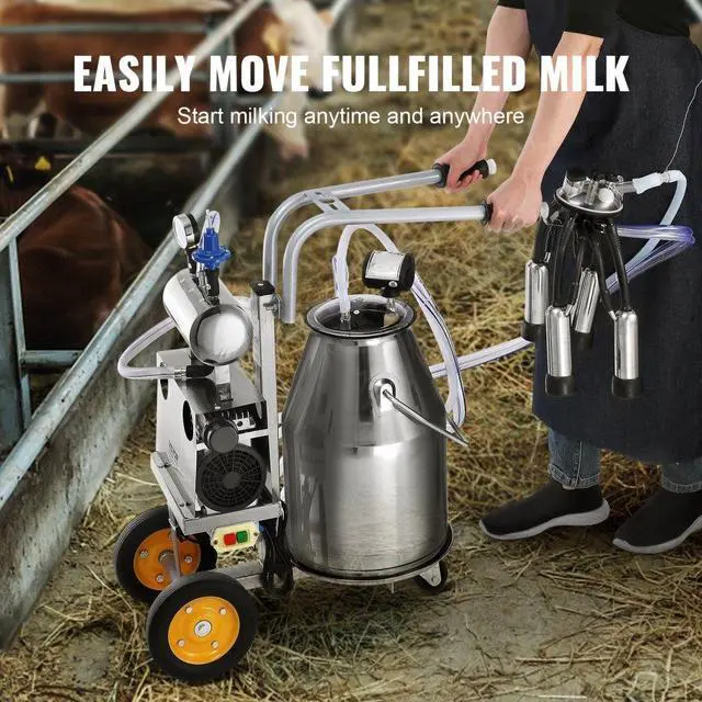 Alt view image 7 of 15 - VEVOR Electric Cow Milking Machine, 6.6 Gal / 25 L 304 Stainless Steel Bucket, Automatic Pulsation Vacuum Milker, Portable Milker with Food-grade Silicone Cups and Tubes, Adjustable Pressure