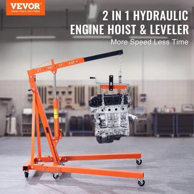 Alt view image 3 of 8 - VEVOR Hydraulic Engine Hoist with Lever, 2 Ton/4400 LBS Heavy-duty Cherry Picker Shop Crane, Foldable Engine Crane and Engine Hoist leveler for Auto Repair, Motors, Weights Lifting, Loading