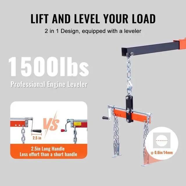 Alt view image 5 of 8 - VEVOR Hydraulic Engine Hoist with Lever, 2 Ton/4400 LBS Heavy-duty Cherry Picker Shop Crane, Foldable Engine Crane and Engine Hoist leveler for Auto Repair, Motors, Weights Lifting, Loading