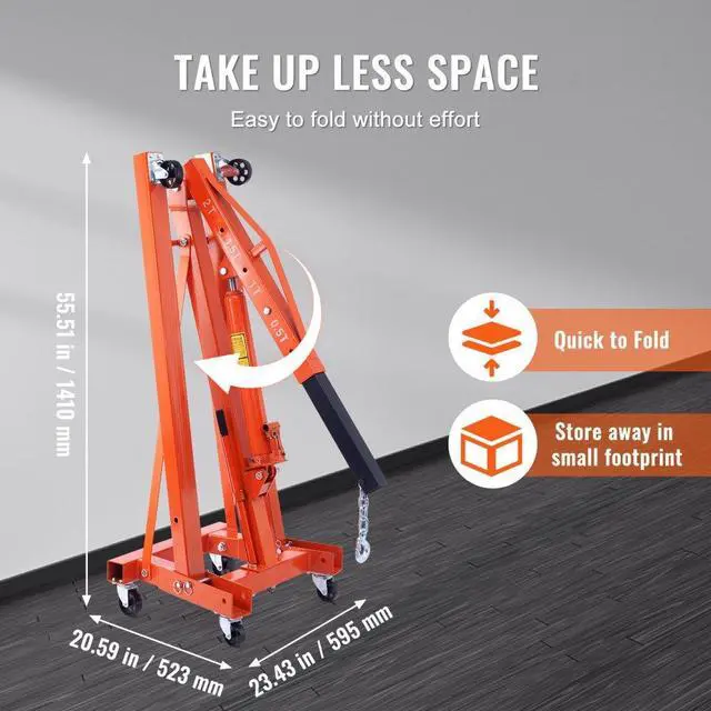 Alt view image 7 of 8 - VEVOR Hydraulic Engine Hoist with Lever, 2 Ton/4400 LBS Heavy-duty Cherry Picker Shop Crane, Foldable Engine Crane and Engine Hoist leveler for Auto Repair, Motors, Weights Lifting, Loading