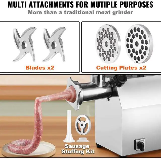 Alt view image 5 of 8 - VEVOR Electric Meat Grinder, 794 Lb/H Capacity, 1100W (4600W MAX) Industrial Meat Mincer with 2 Blade, 3 Grinding Plates, Sausage Tubes 304 Stainless Steel Commercial Meat Grinder, ETL Listed