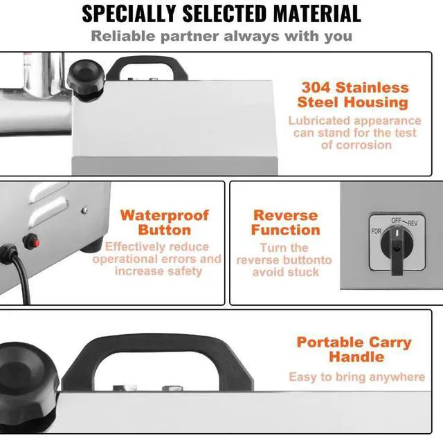 Alt view image 6 of 8 - VEVOR Electric Meat Grinder, 794 Lb/H Capacity, 1100W (4600W MAX) Industrial Meat Mincer with 2 Blade, 3 Grinding Plates, Sausage Tubes 304 Stainless Steel Commercial Meat Grinder, ETL Listed