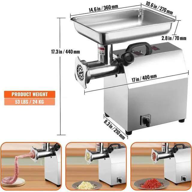 Alt view image 8 of 8 - VEVOR Electric Meat Grinder, 794 Lb/H Capacity, 1100W (4600W MAX) Industrial Meat Mincer with 2 Blade, 3 Grinding Plates, Sausage Tubes 304 Stainless Steel Commercial Meat Grinder, ETL Listed