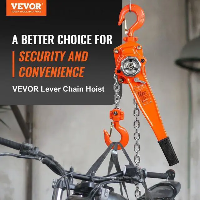 Alt view image 3 of 8 - VEVOR Manual Lever Chain Hoist, 1-1/2 Ton 3300 lbs Capacity 10 FT Come Along, G80 Galvanized Carbon Steel with Weston Double-Pawl Brake,Auto Chain Leading & 360 Rotation Hook, for Garage Factory Dock