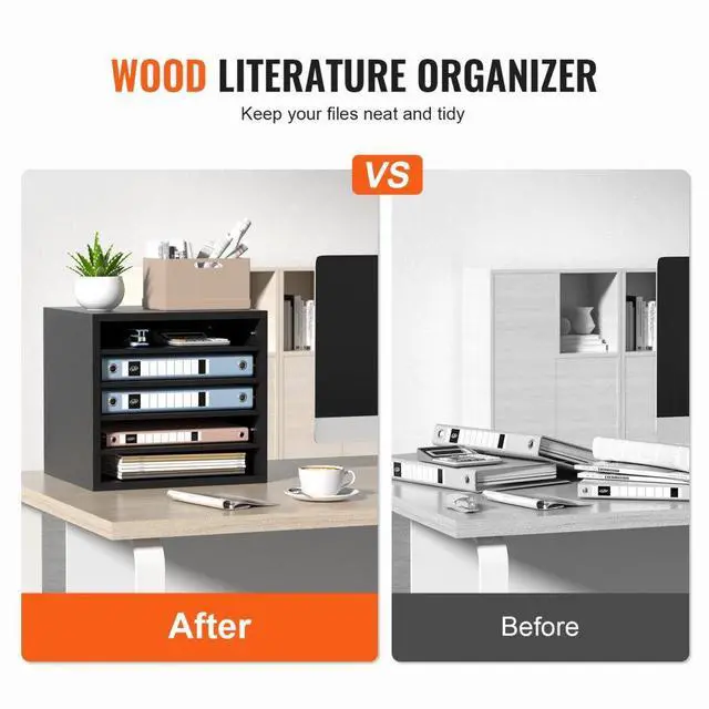 Alt view image 3 of 8 - VEVOR Literature Organizers, 5 Compartments Office Mailbox with Adjustable Shelves, Wood Literature Sorter 13.9x12x13 inches for Office, Home, Classroom, Mailrooms Organization, EPA Certified, Black