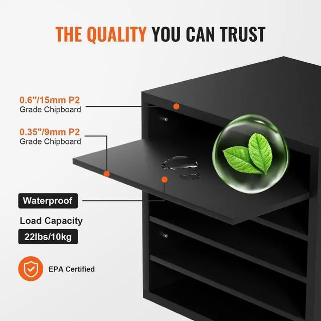 Alt view image 4 of 8 - VEVOR Literature Organizers, 5 Compartments Office Mailbox with Adjustable Shelves, Wood Literature Sorter 13.9x12x13 inches for Office, Home, Classroom, Mailrooms Organization, EPA Certified, Black