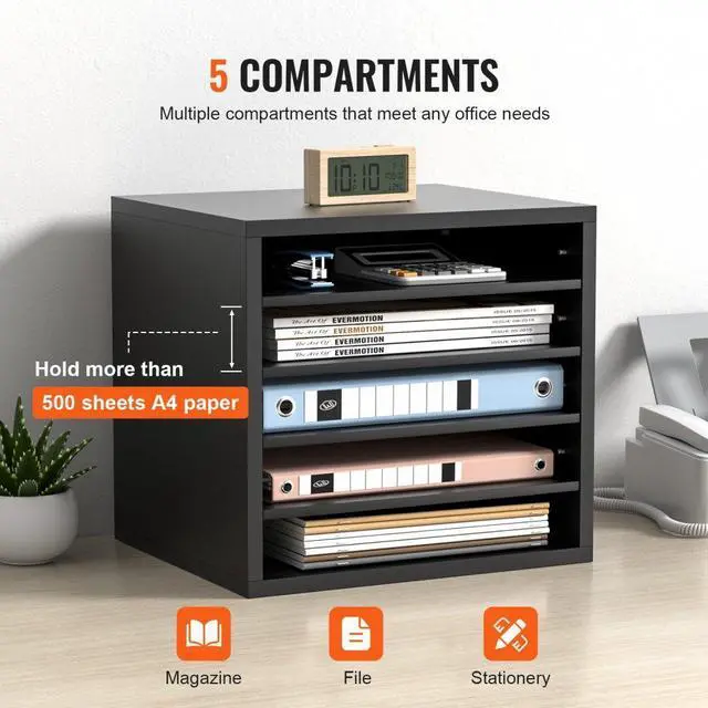Alt view image 5 of 8 - VEVOR Literature Organizers, 5 Compartments Office Mailbox with Adjustable Shelves, Wood Literature Sorter 13.9x12x13 inches for Office, Home, Classroom, Mailrooms Organization, EPA Certified, Black