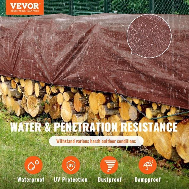 Alt view image 3 of 8 - VEVOR Heavy Duty Tarp, 20x40 ft 16 Mil Extra Thick, Waterproof Poly Plastic Tarps Cover, Multi-Purpose Outdoor Tarpaulin with Grommets & Reinforced Edges for Truck, RV, Boat, Camping (Brown)