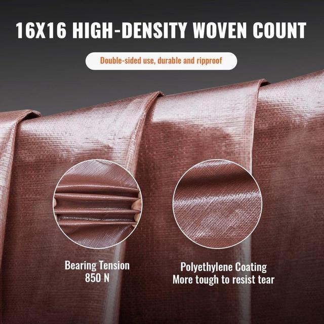 Alt view image 5 of 8 - VEVOR Heavy Duty Tarp, 20x40 ft 16 Mil Extra Thick, Waterproof Poly Plastic Tarps Cover, Multi-Purpose Outdoor Tarpaulin with Grommets & Reinforced Edges for Truck, RV, Boat, Camping (Brown)